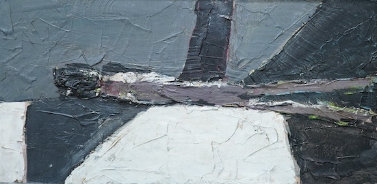 A decorative impasto oil on board, abstract composition, Geometric shapes, 29 x 60cm. Condition - good